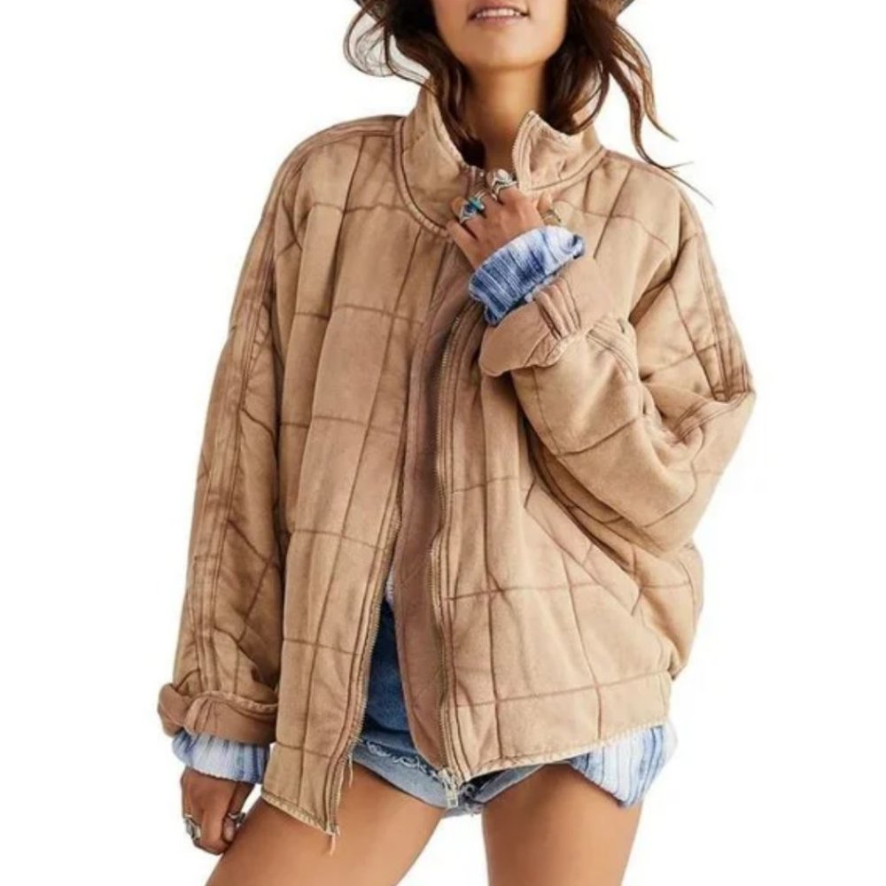 Free People Tan Beige Quilted Dolman Jacket Diamond XS